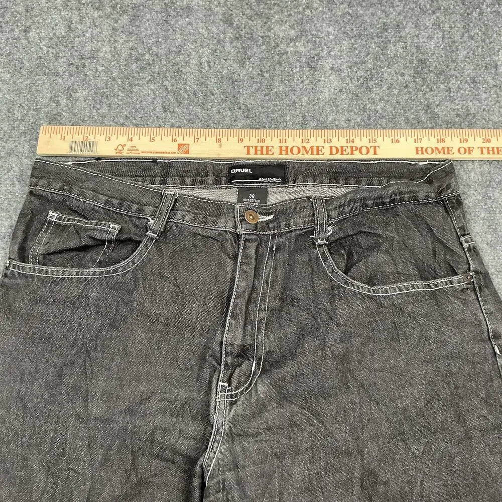 Y2K Jorts Shorts Black Grey Summer Baggy Hip Hop 100% Cotton Size 36